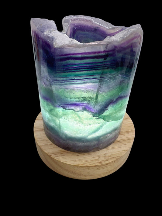 Rainbow Fluorite Cylinder Lamp with Light Base