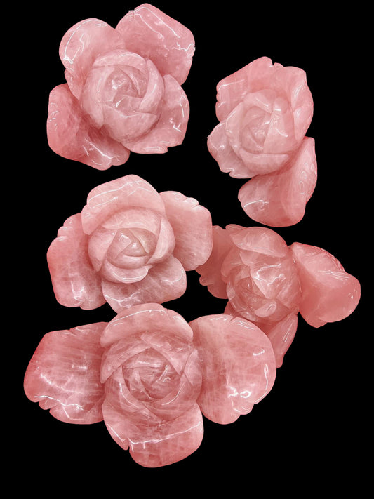 Rose Quartz Hyperrealistic Rose Carving 5"