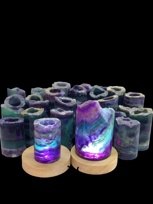 Rainbow Fluorite Cylinder Lamp with Light Base