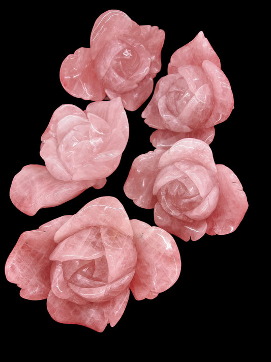 Rose Quartz Hyperrealistic Rose Carving 5"