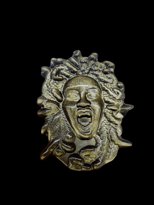 Silver & Gold Sheen Obsidian Medusa Medallion