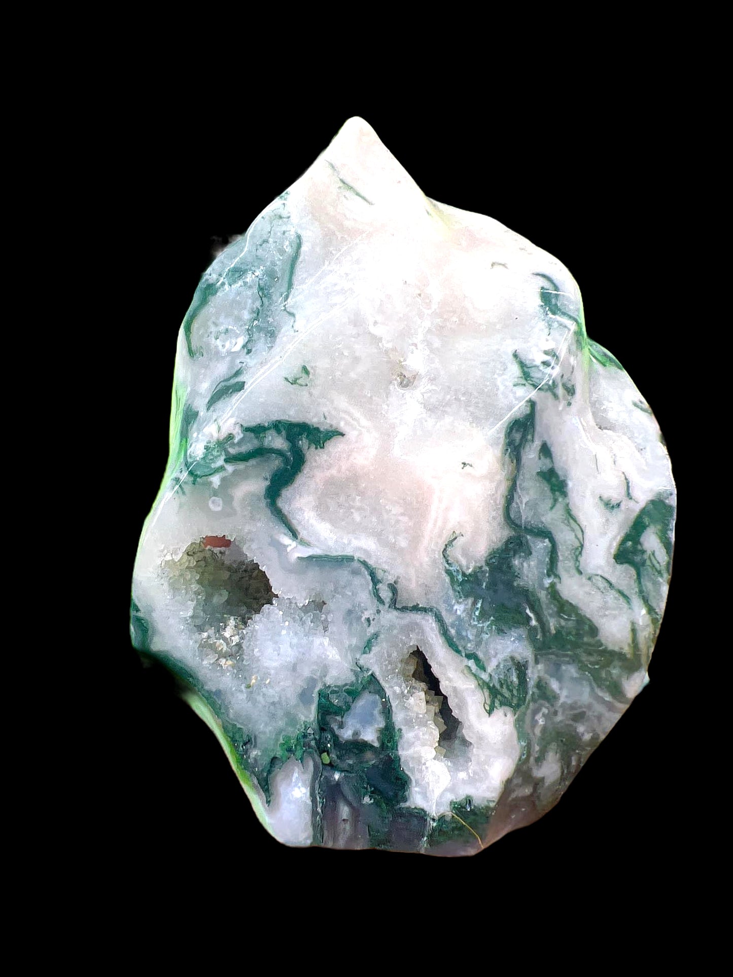 Moss Agate Flame with Druzy